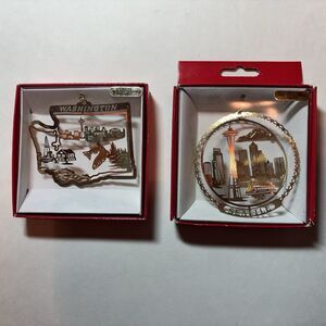 2 Nation’s Treasures Washington Xmas Ornaments Genuine 24K Gold Finish Brass